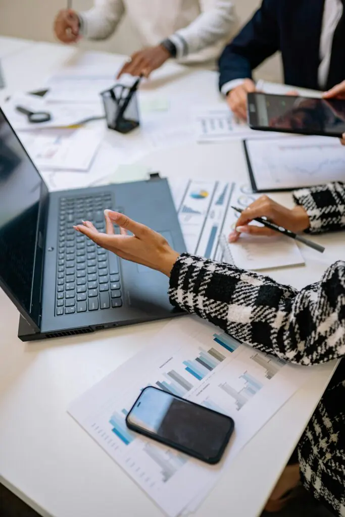 A business team collaborating around a table