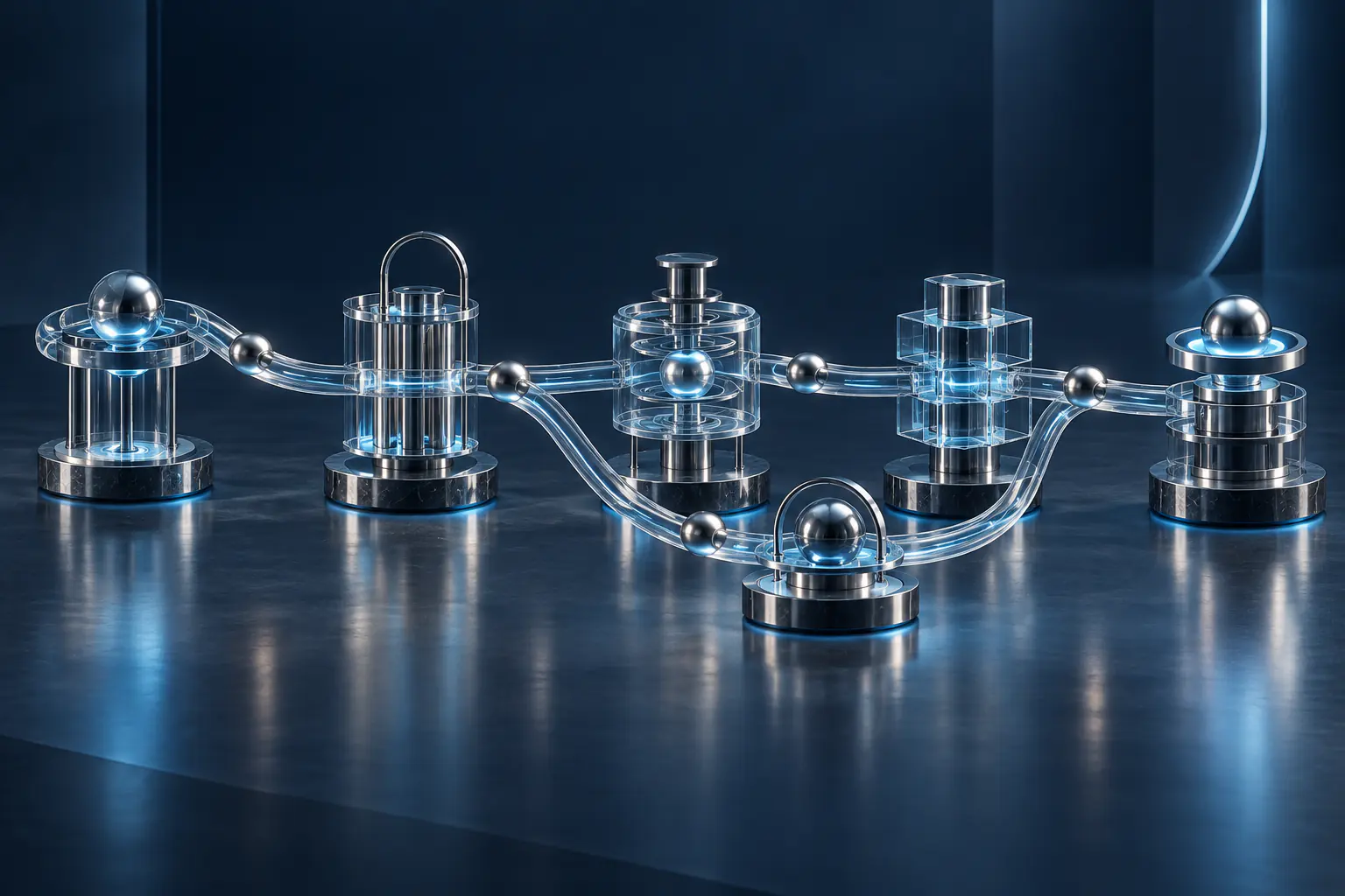 Modular workflow stations connected by transparent pathways